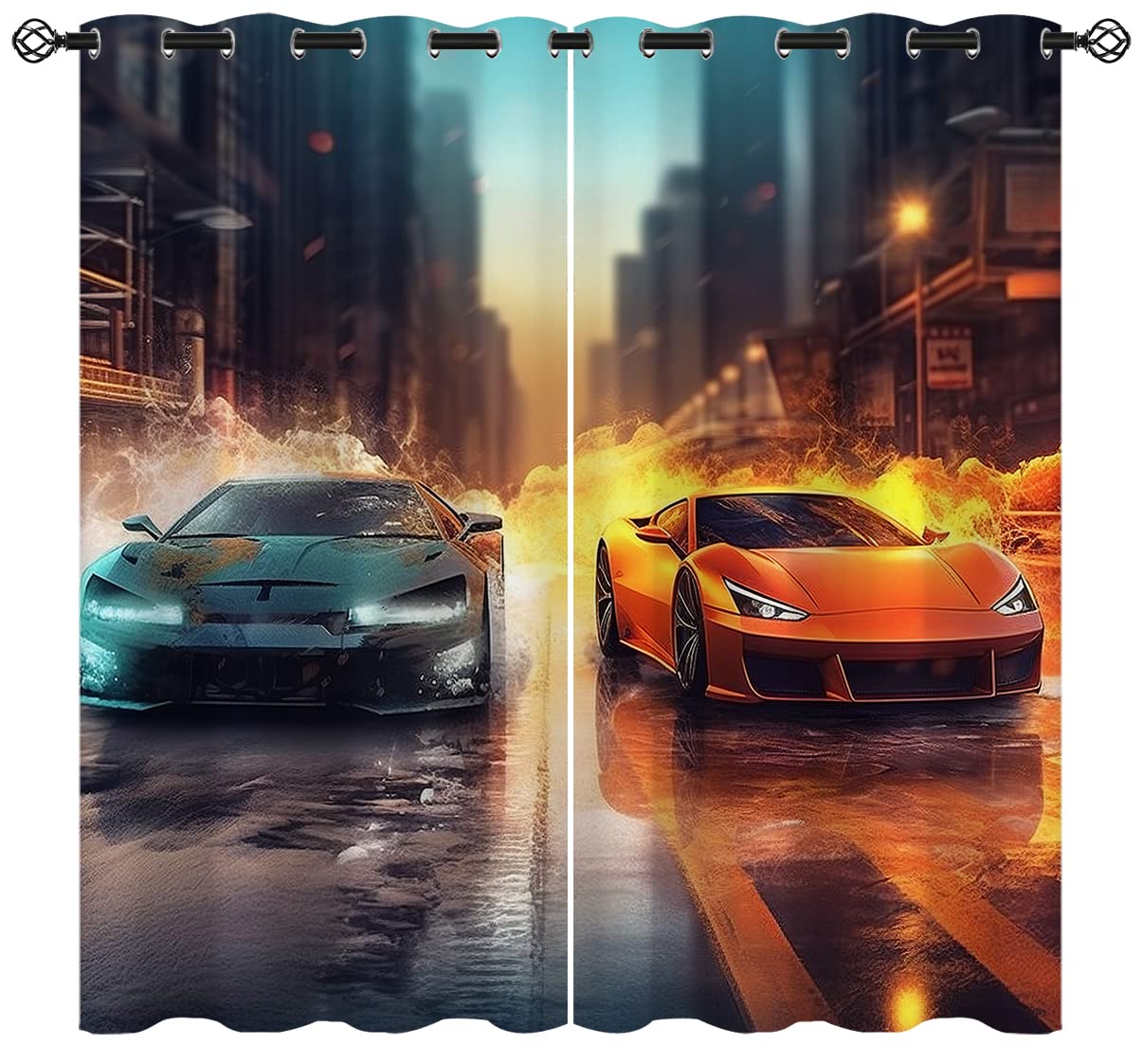 ONINUO Sports Car Blackout Curtains for Girls Boy Home Decor, Speed Race Racing Sports Game 3D Grommet Thermal Insulated Drapes Darkening Window