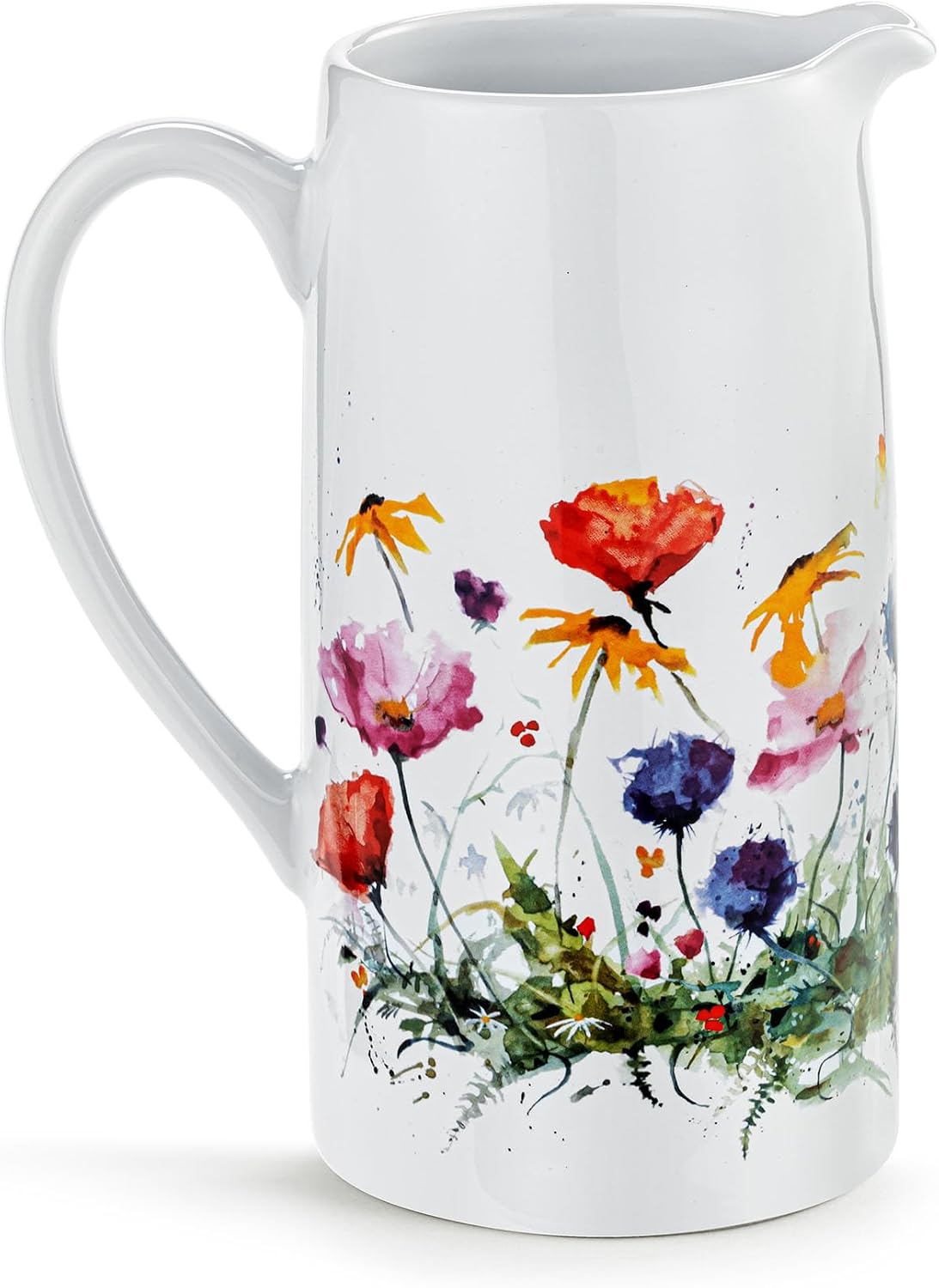 DEMDACO Dean Crouser Wildflowers Vibrant Watercolor Style Design Multicolor 50 Ounce Ceramic Stoneware Water Pitcher Carafe Decanter Serveware Container, Flower Vase, Centerpiece Décor
