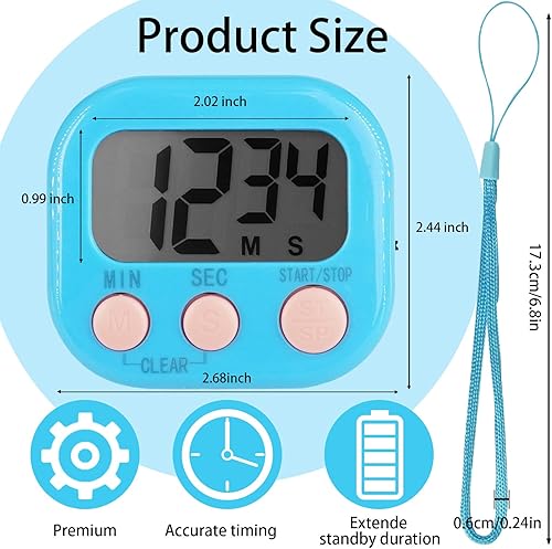 Miniatura 2 de 32 temporizadores de cocina digitales pequeños, temporizador de dígitos grandes, cronómetro magnético de cuenta regresiva, alarma fuerte, no incluye