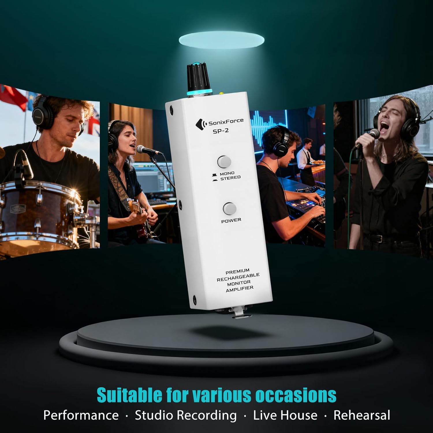 Portable Headphone Amp for Drummers & Musicians - Rechargeable, XLR/TRS Input & 3.5mm Output, Stereo/Mono Switch for in-Ear Monitor, Keyboardists & Bassists