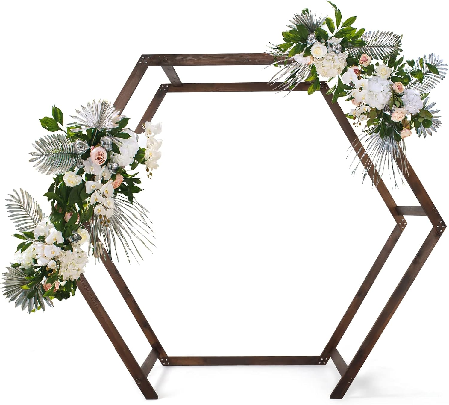 VINGLI Wooden Wedding 7FT Arbor, Arch for Ceremony, Heptagonal Photo Backdrop Stand Parties, Garden Decorations, Backyard Wood color (WARCH2)