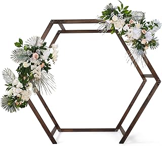VINGLI Wooden Wedding 7FT Arbor, Arch for Ceremony, Heptagonal Photo Bac...
