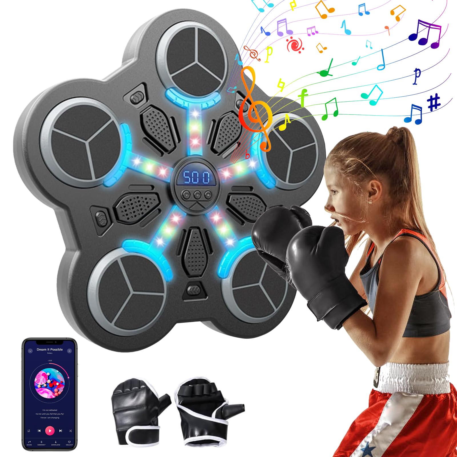 Music Boxing Machine con guantoni da boxe, macchina elettronica a LED, 3 velocità, supporta Bluetooth, macchina da boxe musicale, regalo per bambini