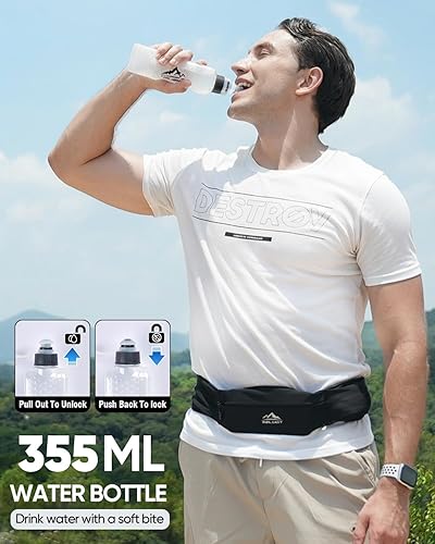 Miniatura 3 de Cinturón de Correr con Botella Suave de 400ml, Correa Extensible y Soporte para Teléfono, Riñonera Ajustable para Correr con Toalla de Gimnasio