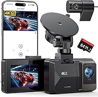 GOODTS A12 4K Front + 1080P Rear Dual Dash Cam with 64GB Card, 5G WiFi App Control, Night Vision, G-Sensor, Parking Mode
