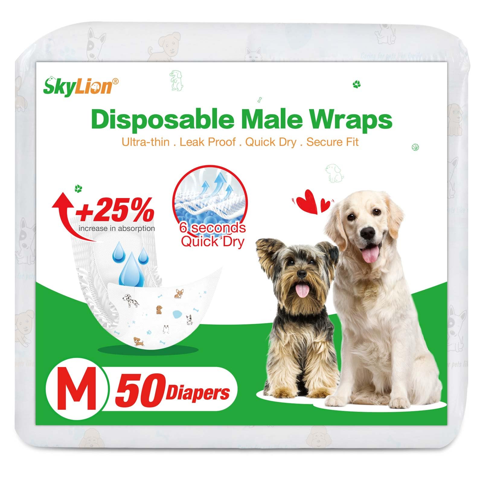 Dog Diapers Male Disposable Super Absorbent, 100 Count, Male Dog Wraps Leak Proof, Ultra Dry & Breathable, Medium