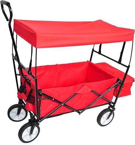 Carrito plegable de jardín plegable resistente con toldo extraíble, carritos utilitarios extra grandes para playa, campamento, jardín al aire libre