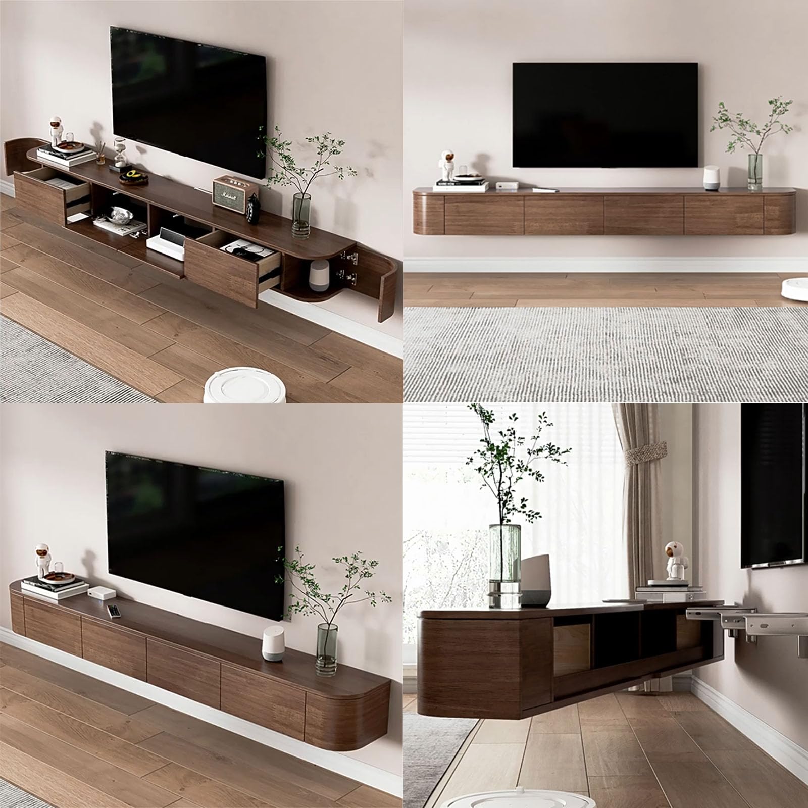 Supporto mobile per TV in legno massello da parete con porta, console multimediale TV, con ampio spazio di archiviazione, per TV (marrone, 240 x 30 x 20 cm)