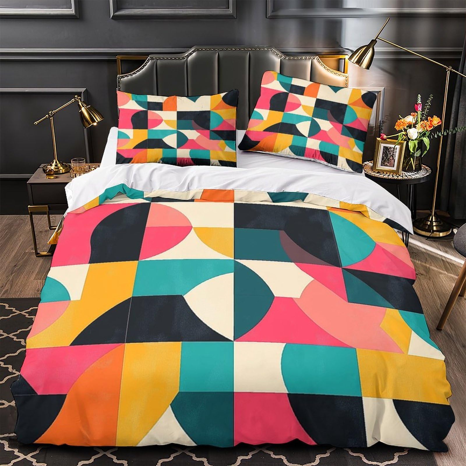 Drap de couette géométrie abstraite 3 pièces imprimé moderne en microfibre douce