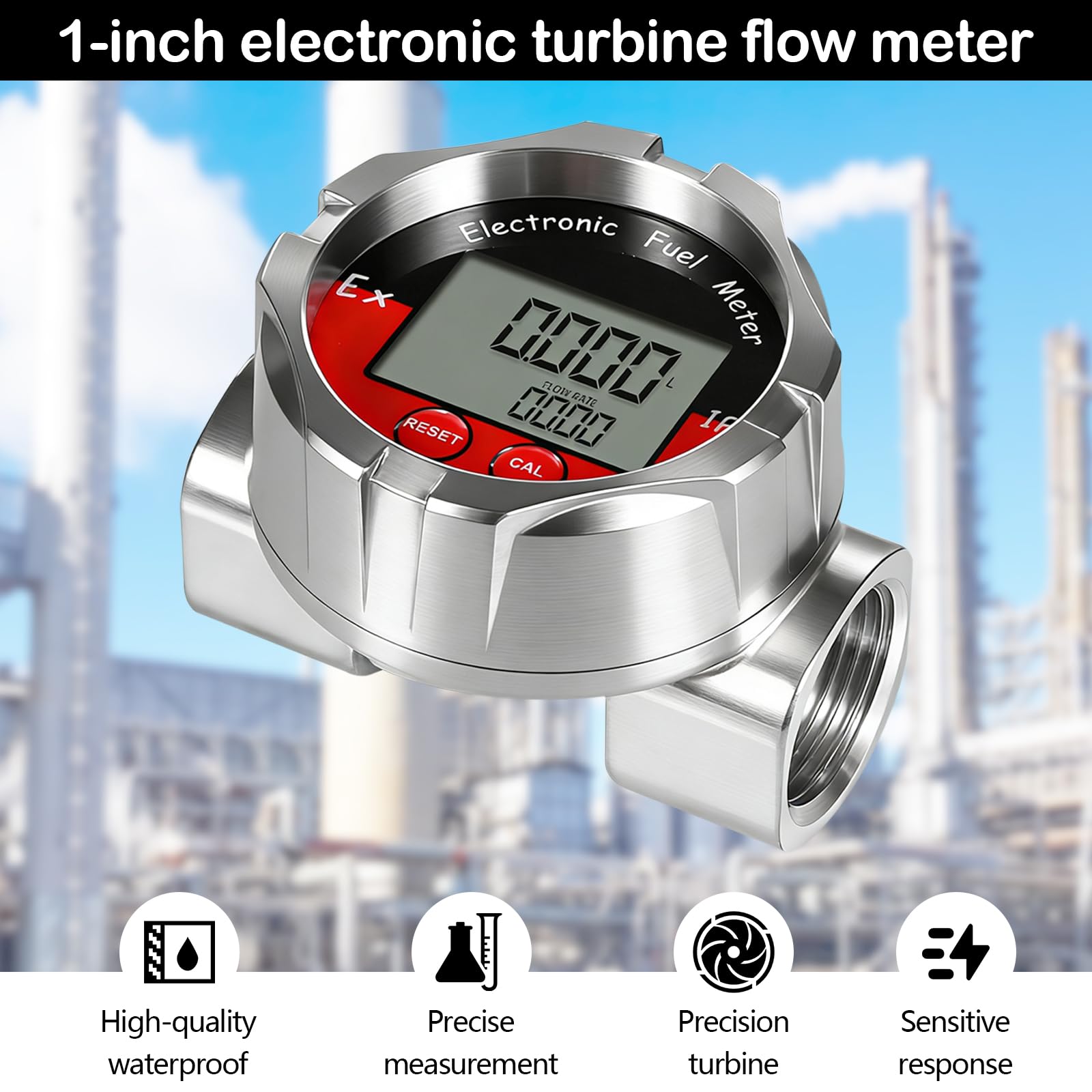 Turbina Misuratore di Portata, 1 Pollice Misuratore di Portata Digitale Elettronico Acciaio Inossidabile Acqua Liquida Benzina Olio di Cherosene
