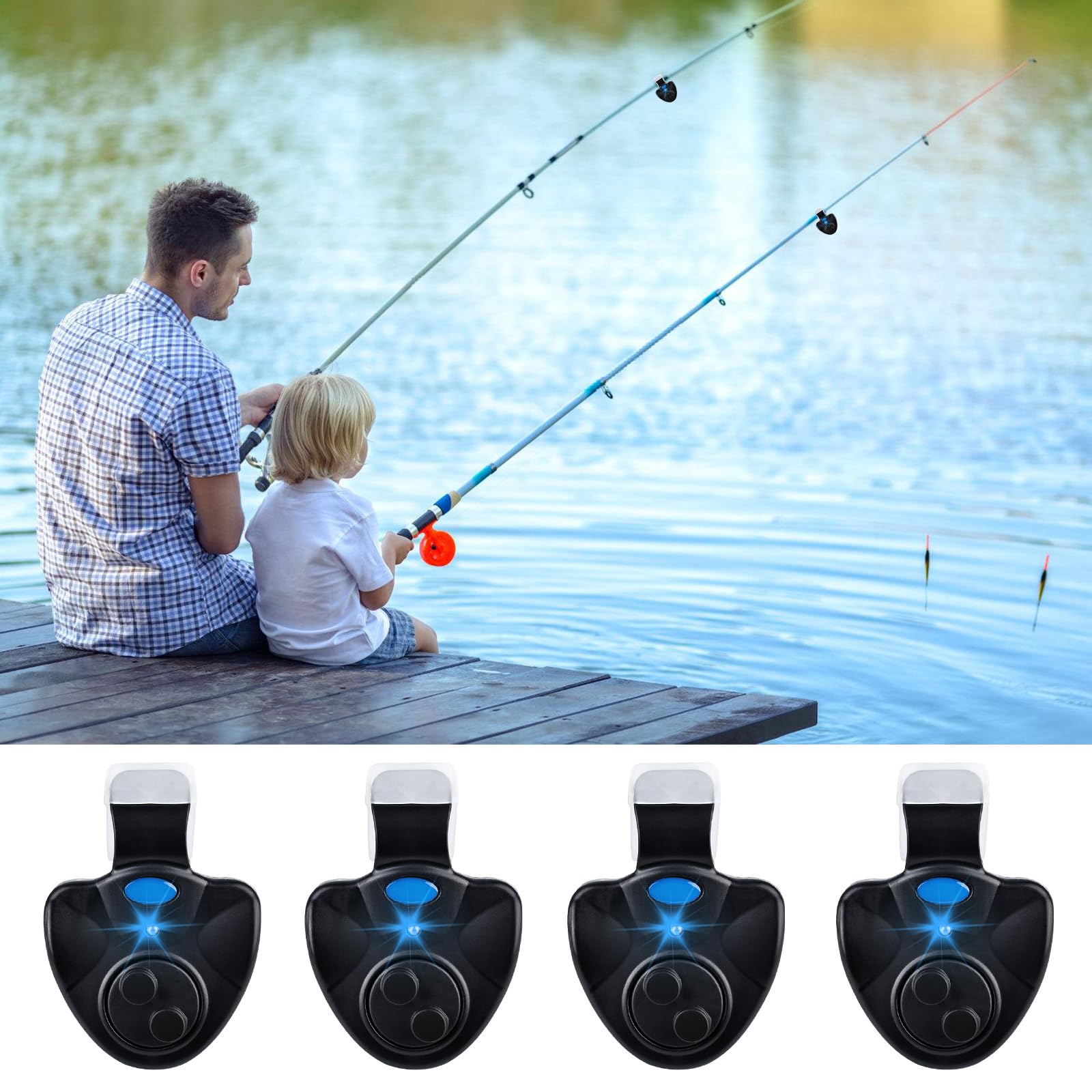 BORDEAG Segnalatore di abboccata elettronico, 4 pezzi Segnalatore di abboccata da pesca, Segnalatore di abboccata sensibile da pesca con indicatore luminoso LED, Segnalatore di abboccata elettronico