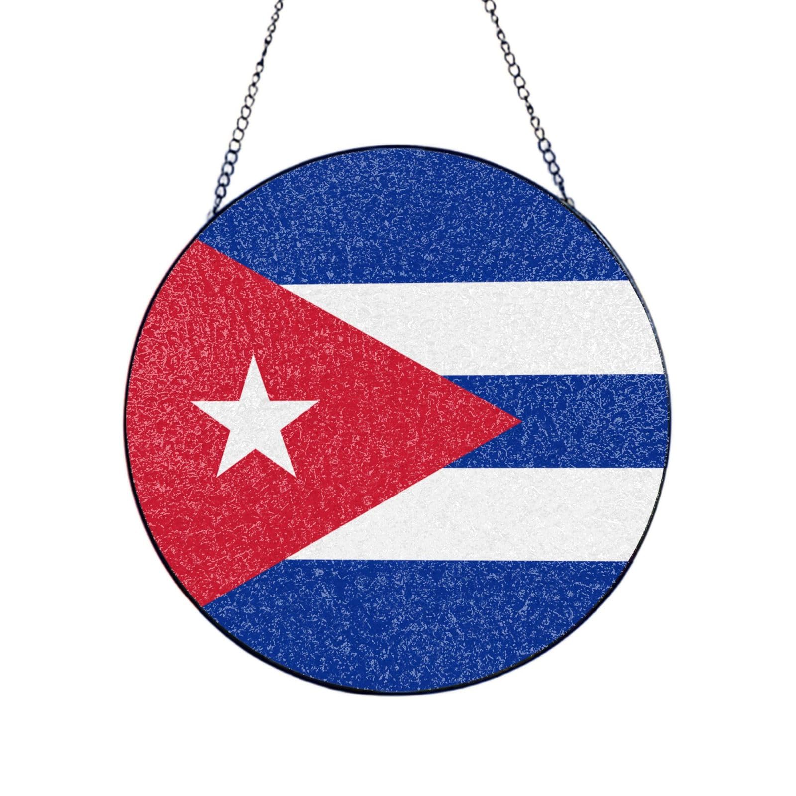 Phayah Cuban Flag Print Stained Glass Window Hanging Suncatcher For Door Terrace Garden Home Decor Sun Catcher Birthday Gifts For Lovers Dad Mom 10in（25cm）
