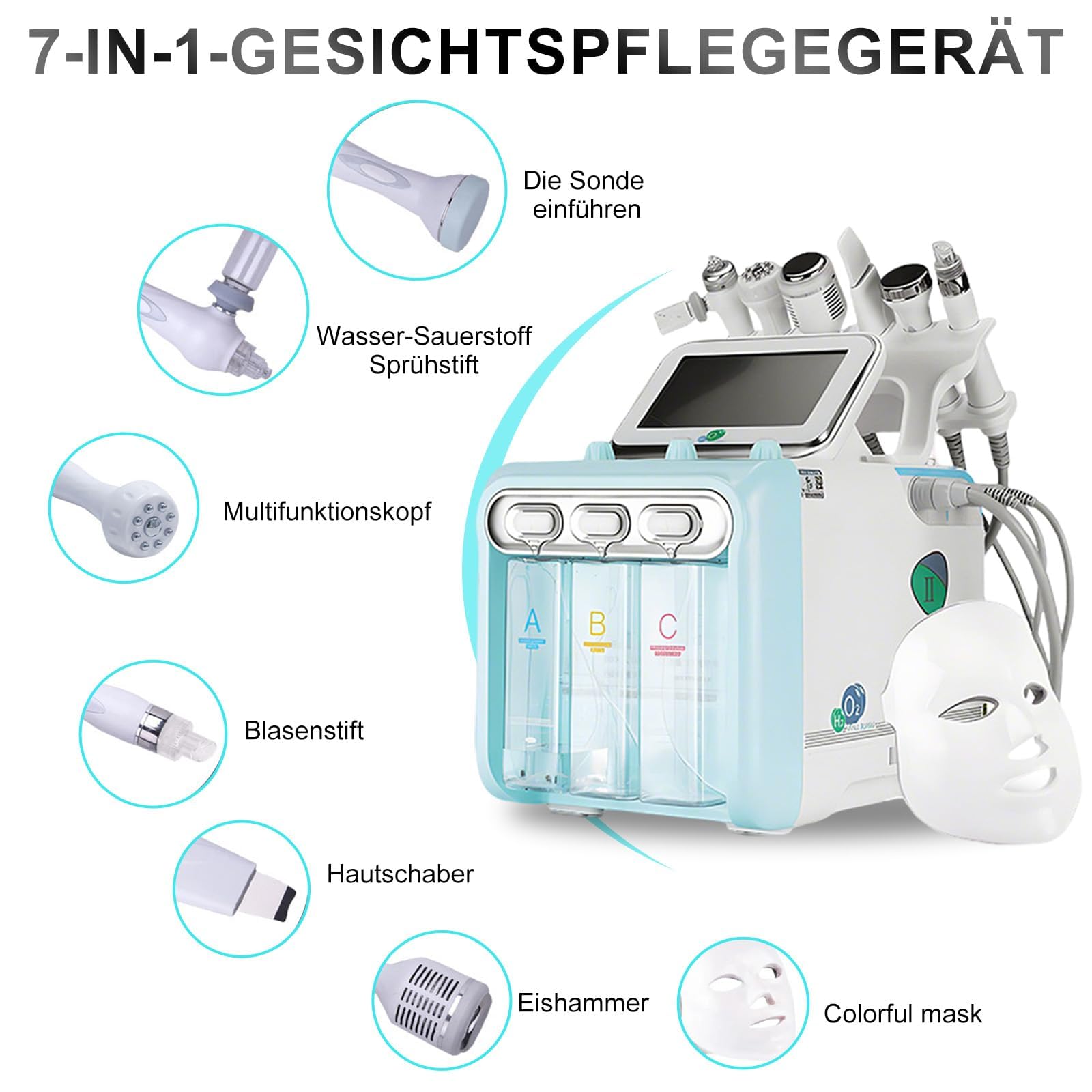 7 in 1 Hydrogen Oxygen Beauty Maschine,Hydrogen Oxygen Beauty Machine mit Maske,Multifunctional Hydra Face Care Device Deep clear SPA Beauty Machine Best for Salons/Parlour & Skin Clinics