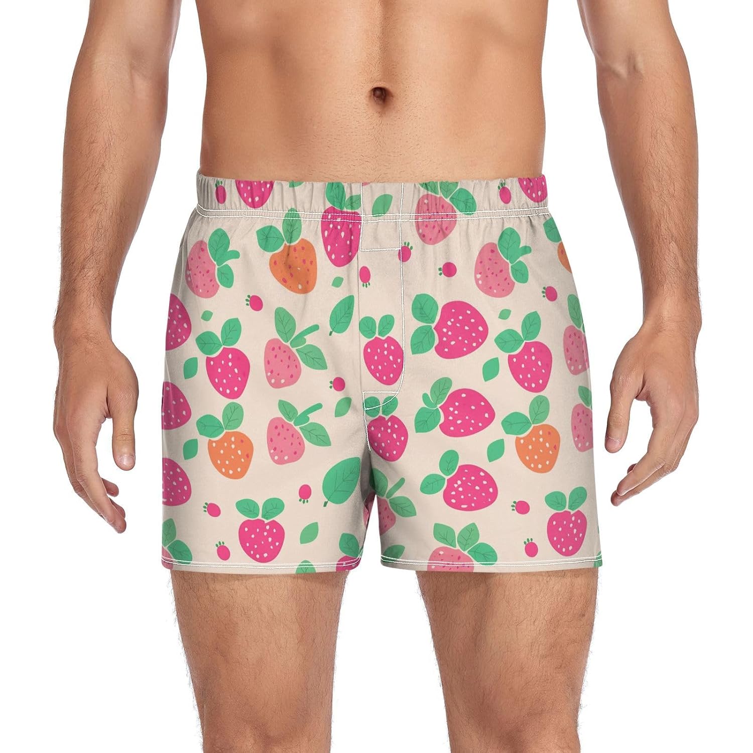 JSTEL Cotton Boxers for Men Cartoon Cute Strawberry Fit Elastic Waistband Underwear S to XXL