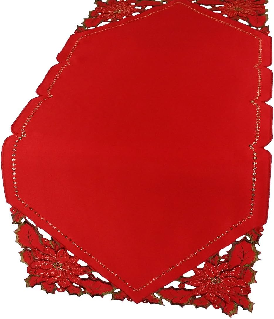 Holiday Spirit Embroidered Cutwork Christmas Table Runner, 15-Inch by 72-Inch
