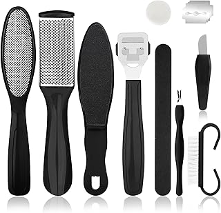 Foot File Pedicure Set, Professional 10 in 1 Foot Files Foot Care Kit, Stainless Steel Foot File Pedicure and Manicure Set, Foot Files for Dead Skin, for Women Men Salon Or Home(Black)