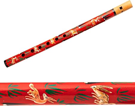 Decorative Traditional Handmade Wooden Bamboo Flute Basuri Indian Musical Instrument for gifting and Decoration (Elephant and Deer- Set of 2)