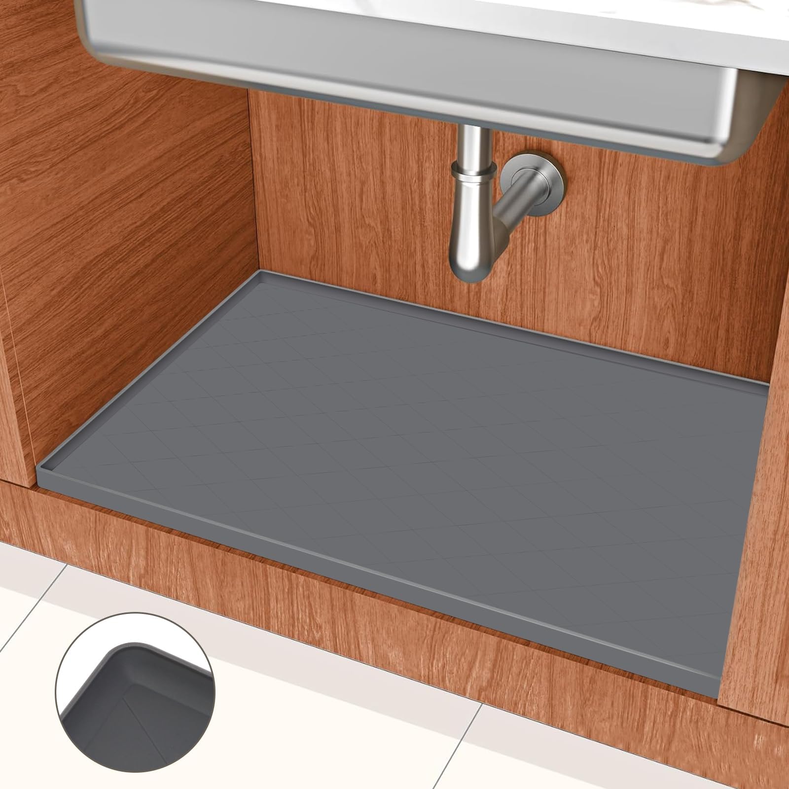 Amazon.com: Under Sink Mat - Waterproof Kitchen Cabinet Tray - 34" x 22 ...