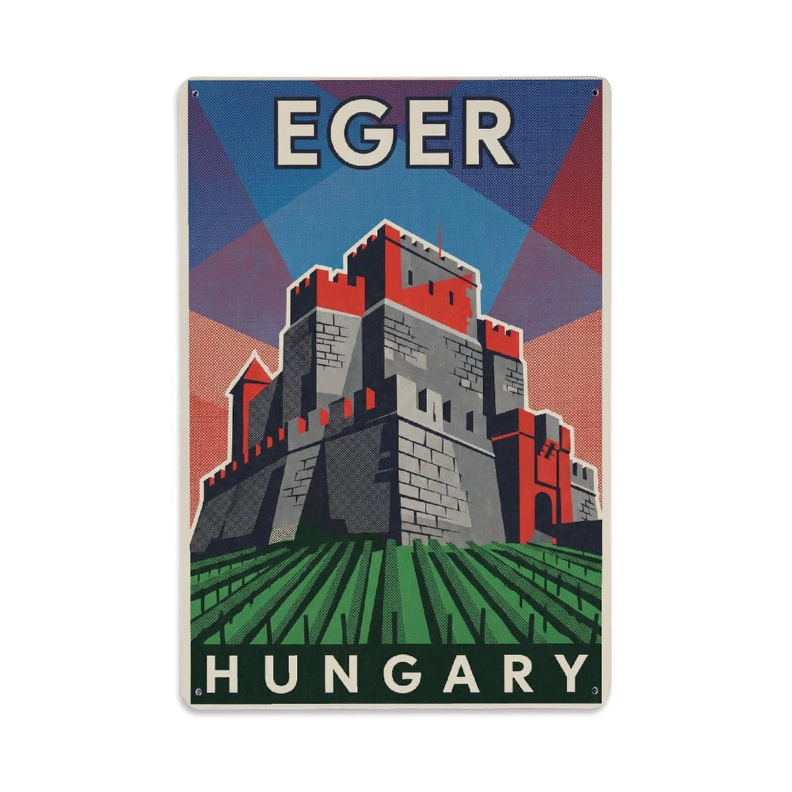 Vintage Hungary Eger Travel Metal Tin Sign
