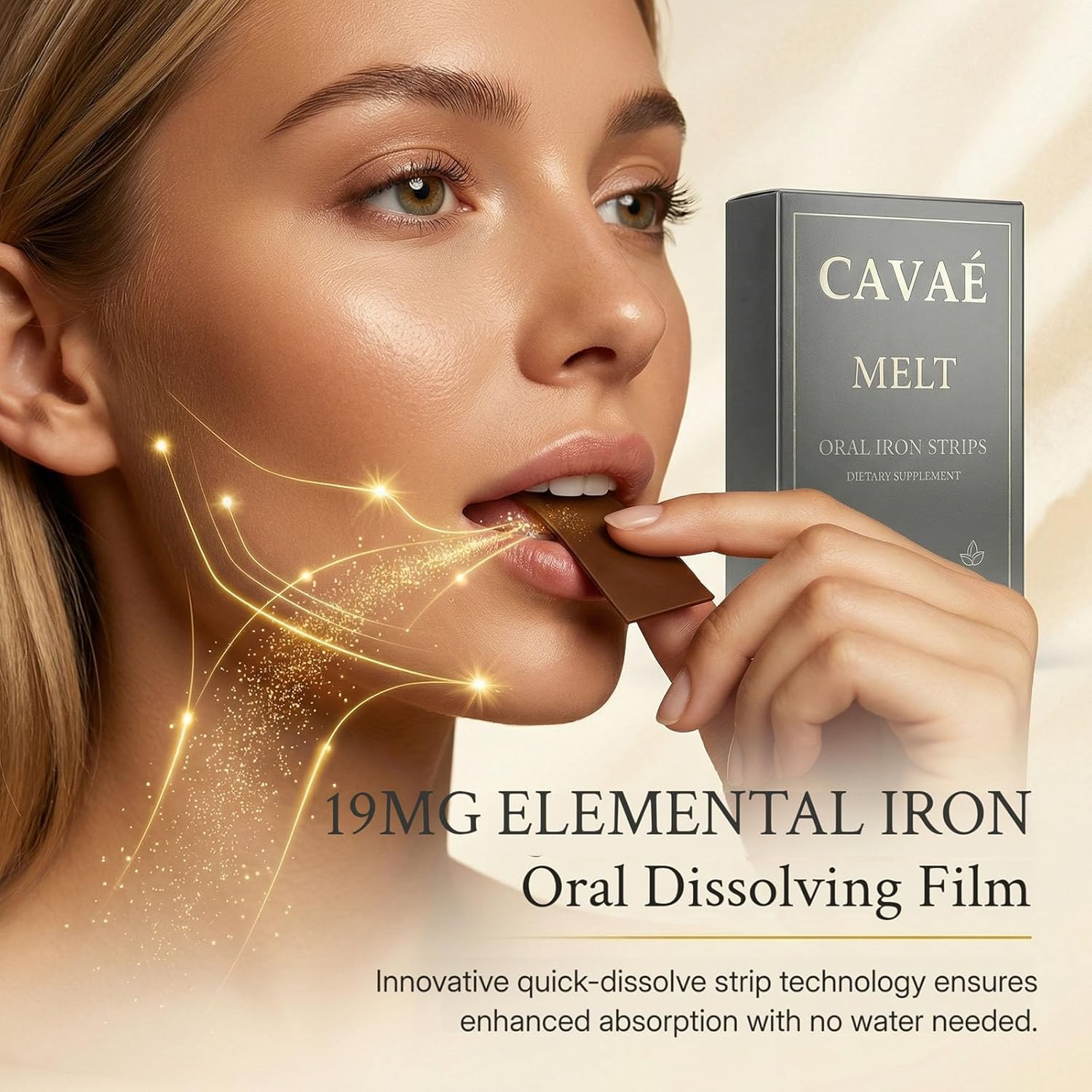 Cavae Iron Melts, Ferrovia Iron Oral Dissolvable Strips Supplement for Women, 19mg Elemental Irons + Folate, Energy Boost & Gentle on Stomach - No Water Needed, Raspberry Flavor, 30 Servings (1)