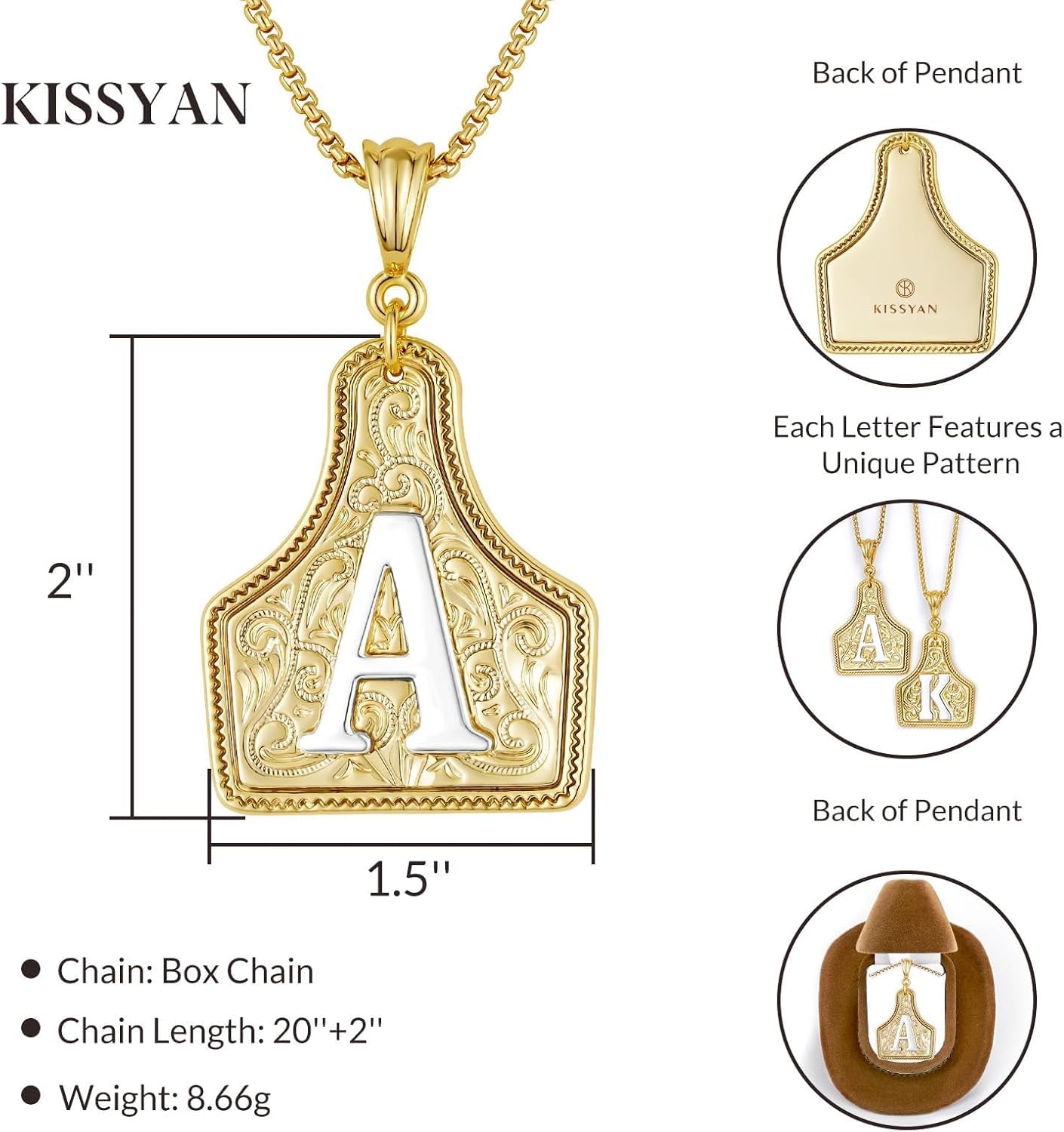 KissYan Western Cowgirl Initial Necklace Valentines Day Gifts for Men Women, 14K Gold Plated Cowboy Letter Pendant Necklace Handmade CowTag Two-Toned Jewelry - Image 7