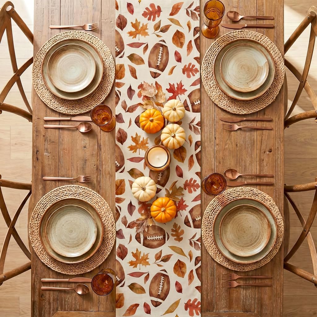 Fall Football Decorations for Home 13"x72" Tis The Season Fall Table Runner