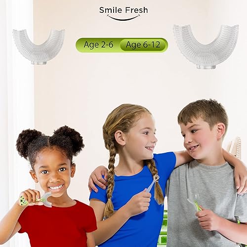 Miniatura 7 de Smile Fresh Cepillo de dientes en forma de U para niños, cepillo de dientes de boca completa de 360, con 2 cabezales de cepillo, raspador de lengua,