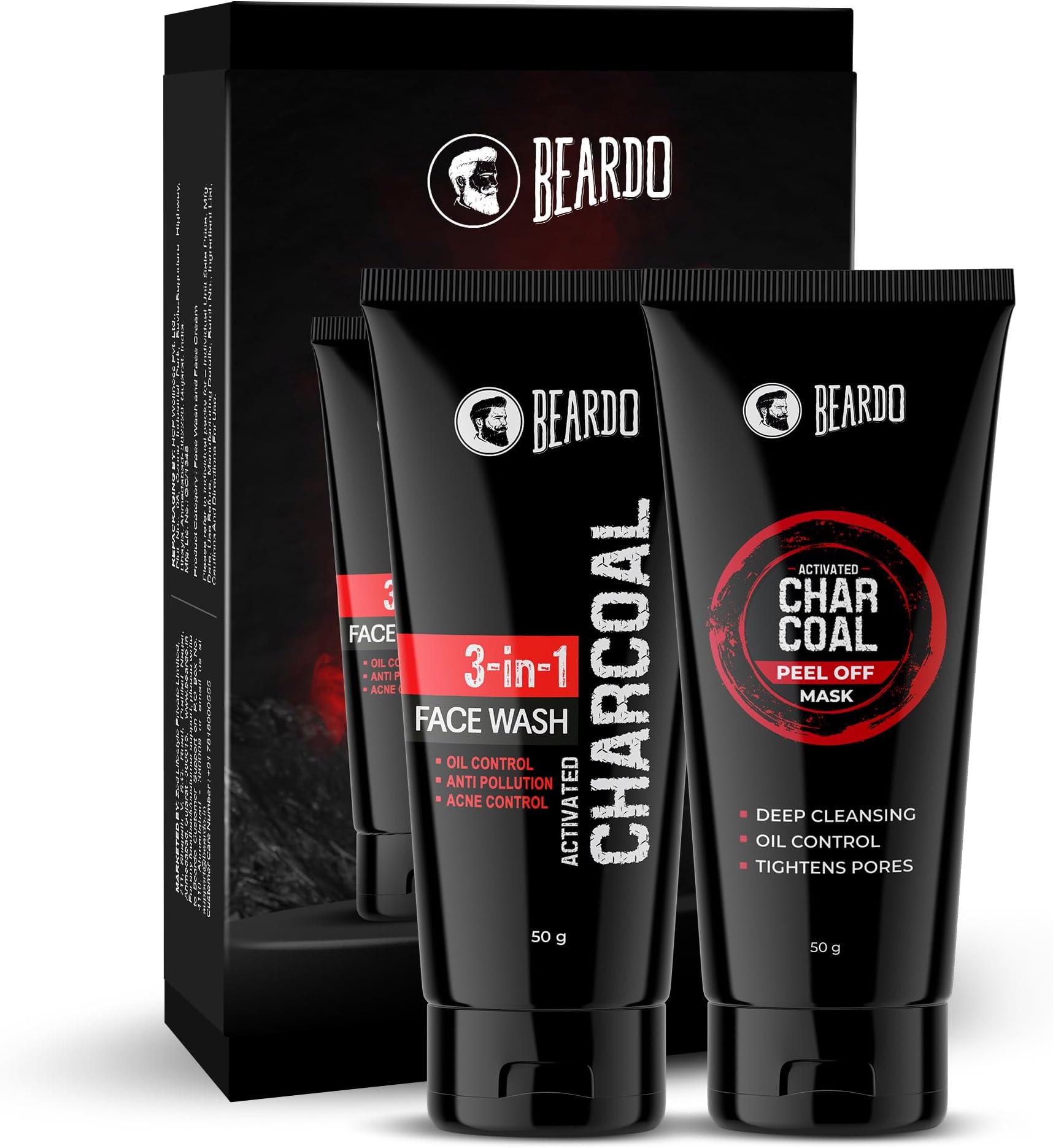 Beardo Charcoal Facewash, 50ml & Peel Off Mask, 50g| For Deep Pore Cleaning and Removes Dirt | Face Mask for Glowing Skin | Gift Hamper for Men | Rakhi Gift for Brother