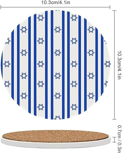 Miniatura 2 de Posavasos redondos de cerámica con forma de bandera de Israel para bebidas absorbentes Portavasos Protección de mesa