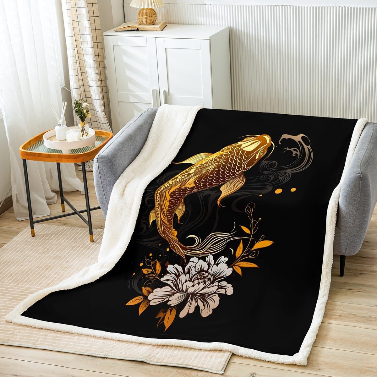 Feelyou Goldfish Throw Blanket for Couch Sofa Travel Golden Fish Fleece