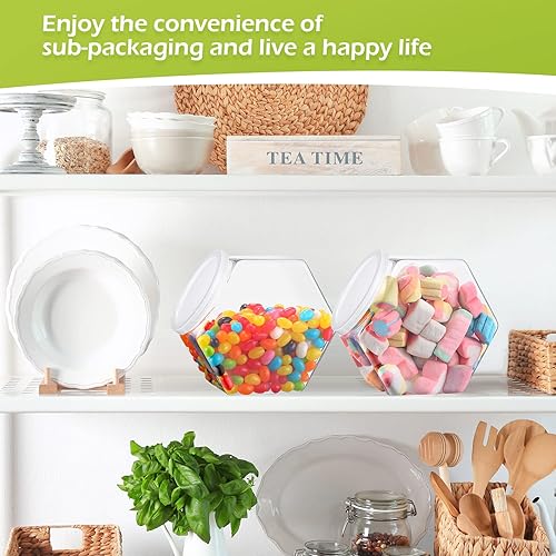 Miniatura 5 de Hoolerry 16 tarros de plástico para dulces de 30 onzas con tapas, recipiente hexagonal para dulces, bufé, galletas, aperitivos, regalos y