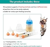 Vista 4 de Juego de biberón y jeringa para mascotas para cachorros y gatitos (1 botella, 2 jeringas, 6 pezones), azul