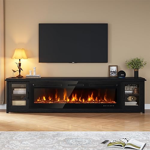 oneinmil 90" Fireplace TV Stand, 60 Inch Electric Fireplace & Modern Entertainment Center, TV Console for TVs Up to 100", Fire Place TV Stands for Living Room, Black
