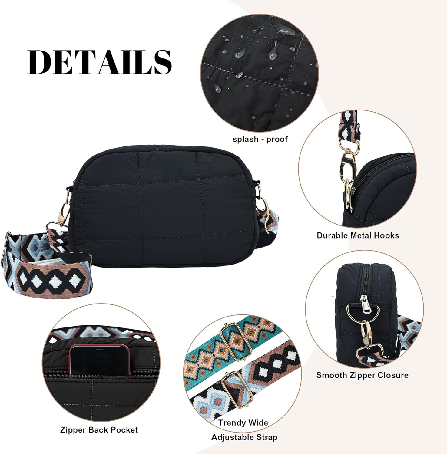 Quilted Crossbody Bags for Women Puffer Shoulder Bag with Adjustable Wide Strap Puffy Dupes Nylon Crossbody Purse - Image 4