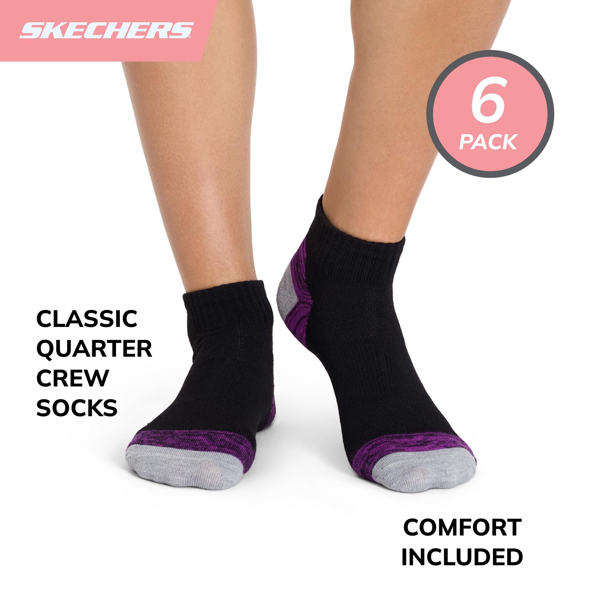 Skechers Quarter Crew skarpety damskie, 6 sztuk, ?rednioszary, 9-11