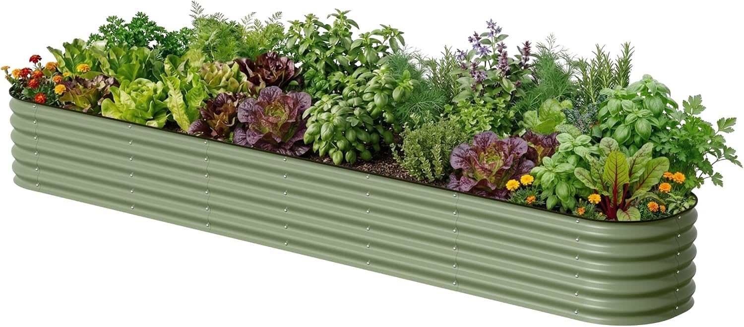 Vego garden 17" Tall 2' x 12' Giant Modular Metal Raised Garden Bed Kit, Large Metal Planter Box for Vegetables, Flowers, Herbs, Olive Green