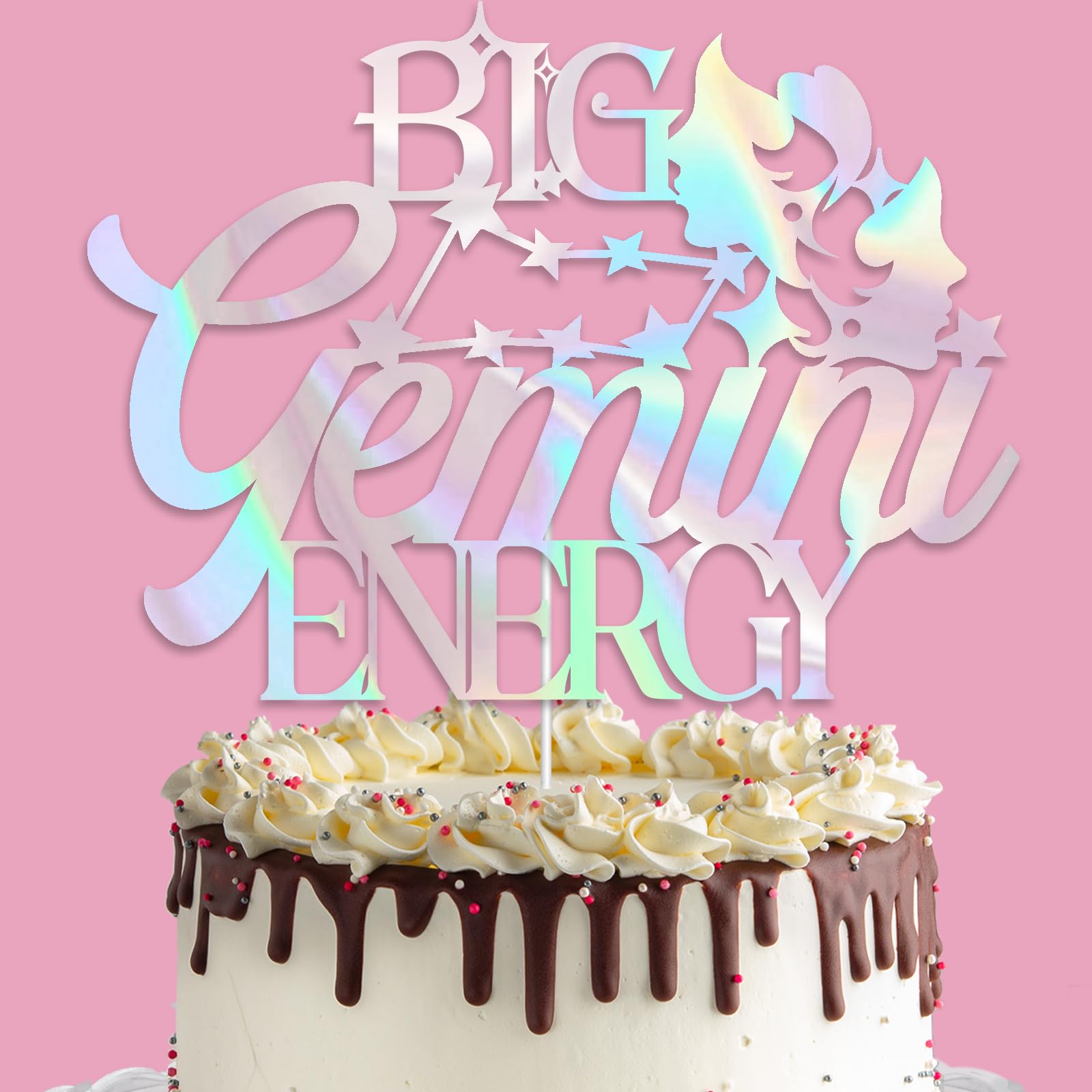Iridescent Big Gemini Energy Cake Topper, Gemini Birthday Cake Decor, May/June Birthday Party Decorations, 12 Constellation Gemini Birthday