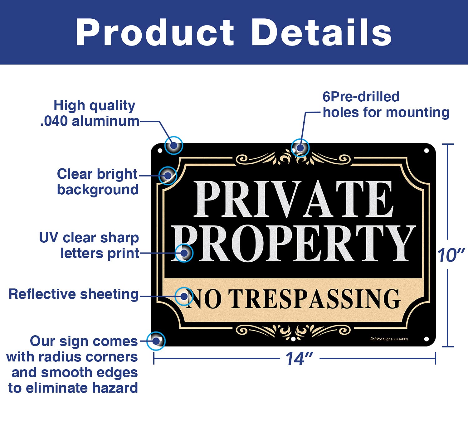 Faittoo Private Property No Trespassing Sign, 2 Pack, 35 x 25 cm. 040 Rust Free Heavy Aluminum, Waterproof - Image 2