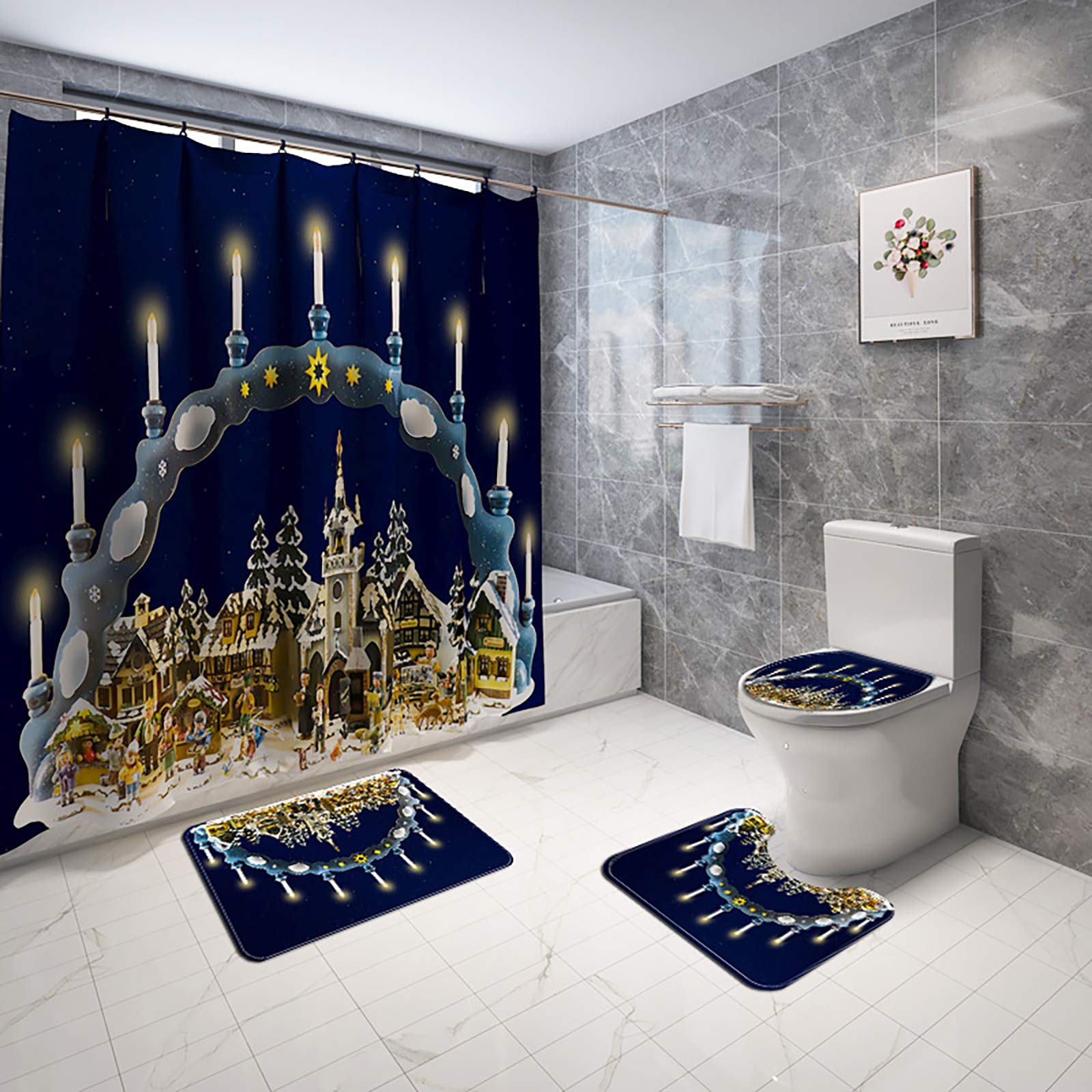 Rideau de douche anti-éclaboussures et tapis de bain antidérapants DAMAI