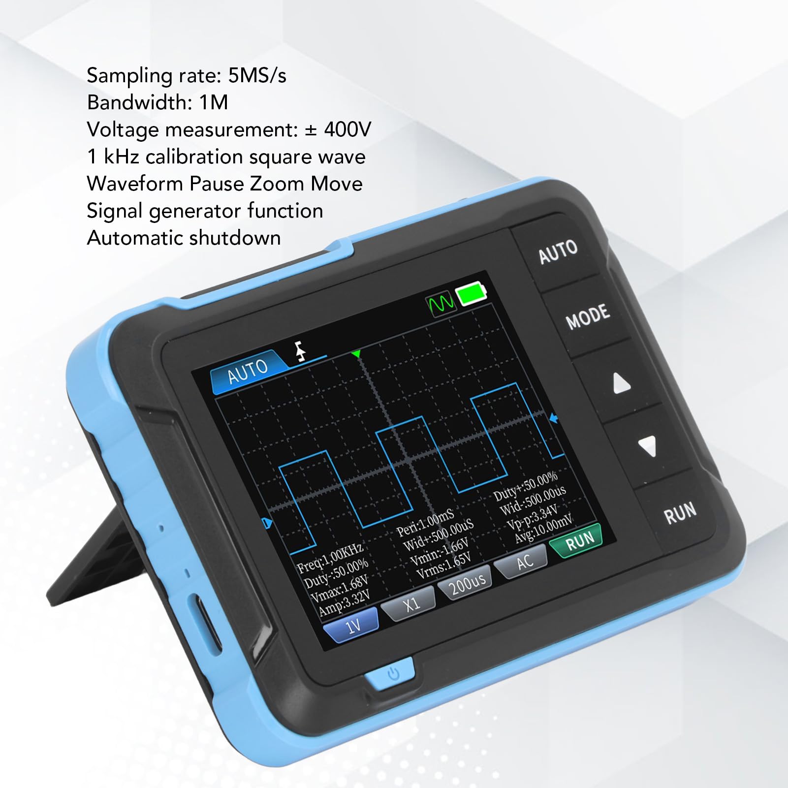 SEAFRONT Mini Osciloscopio Portátil Medidor de Oscilógrafo Digital Portátil con Ancho de Banda de 1 M Carga USB por Reparación R D Educación