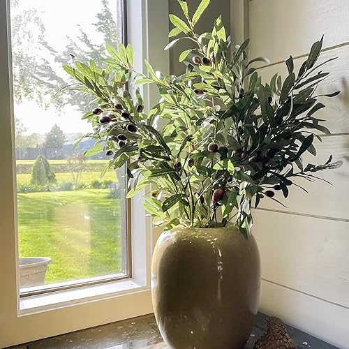 Miniatura 2 de BohoSM Paquete de 5 ramas de olivo, plantas artificiales, tallos verdes, hojas de olivo, frutas falsas, plantas de seda, tallo de olivo sintético