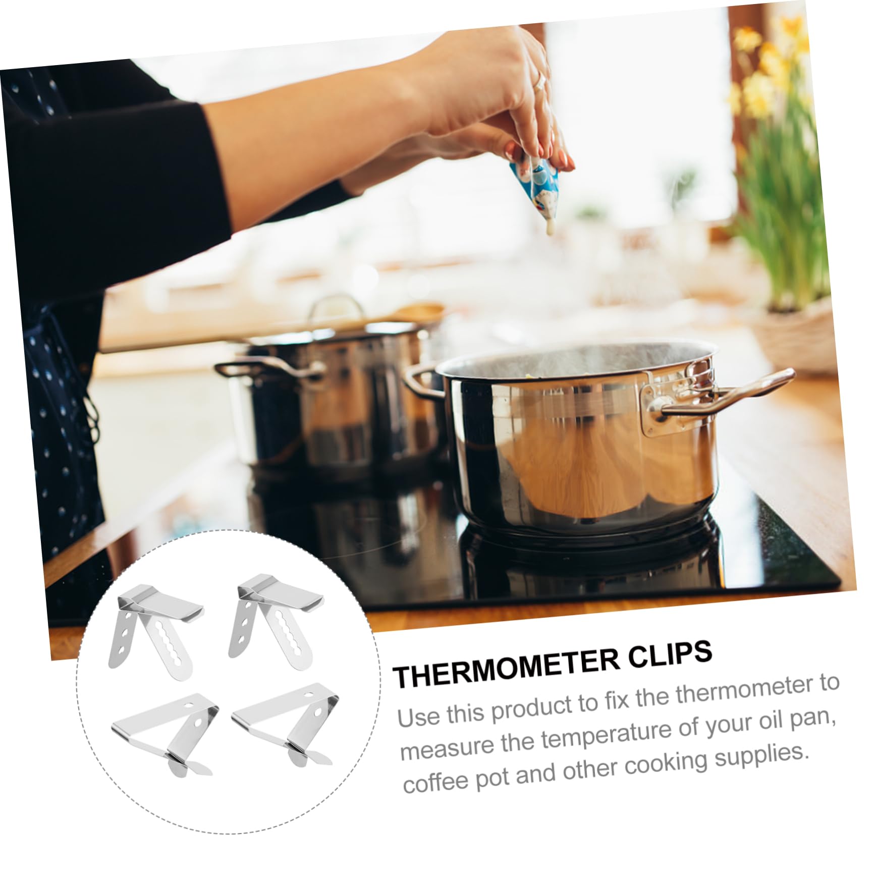 OFFSCH 4Pcs Thermometer Clips Meat Thermometer Clamps and Temperature Probe Holder for Cooking and Oil Frying Styles Each