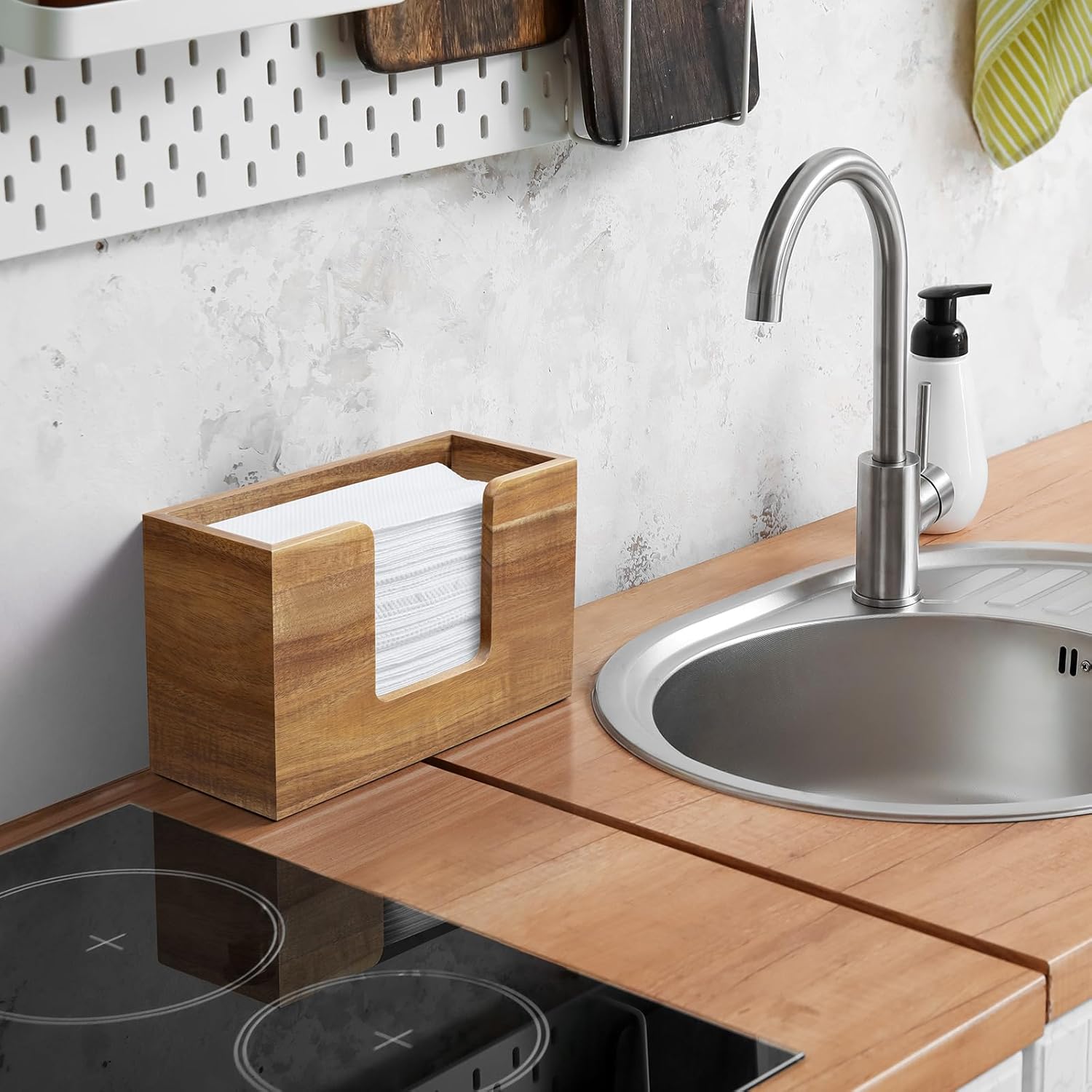 Paper Towel Dispenser Countertop, Acacia Wood Bathroom Paper Towel Holder for Home, Napkin Holder for Kitchen, Multifold C-Fold, Z-Fold, Trifold Paper Hand Towel Dispenser for Bathroom Toilet - Image 6