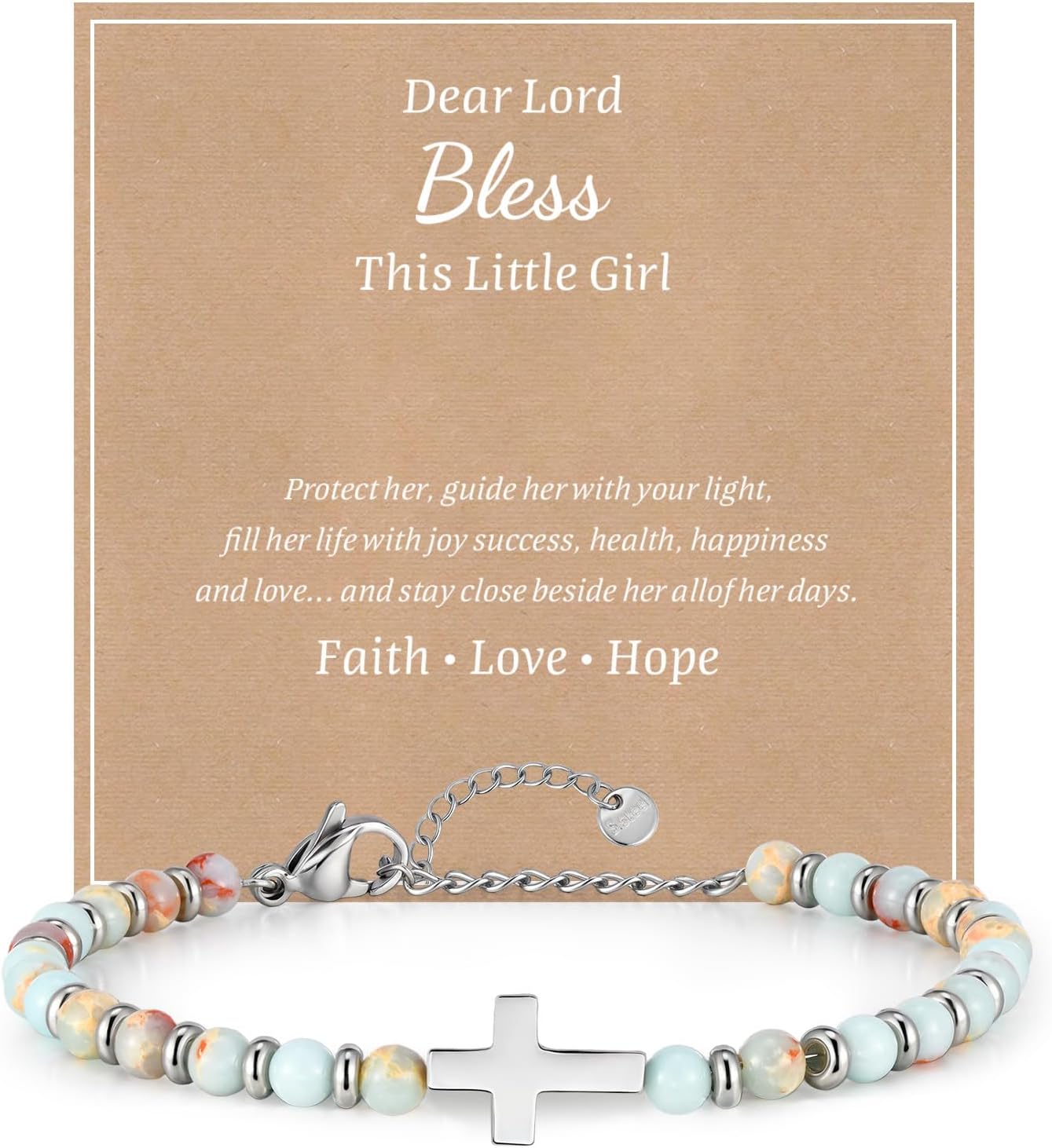 Christian Cross Bracelet for Girls, Natural Gemstone Beads Bracelets Jewelry for Teens Girl, Confirmation Baptism Gifts, Gift for Friends Daughter Mom Sister in Christ Birthday Christmas Graduation