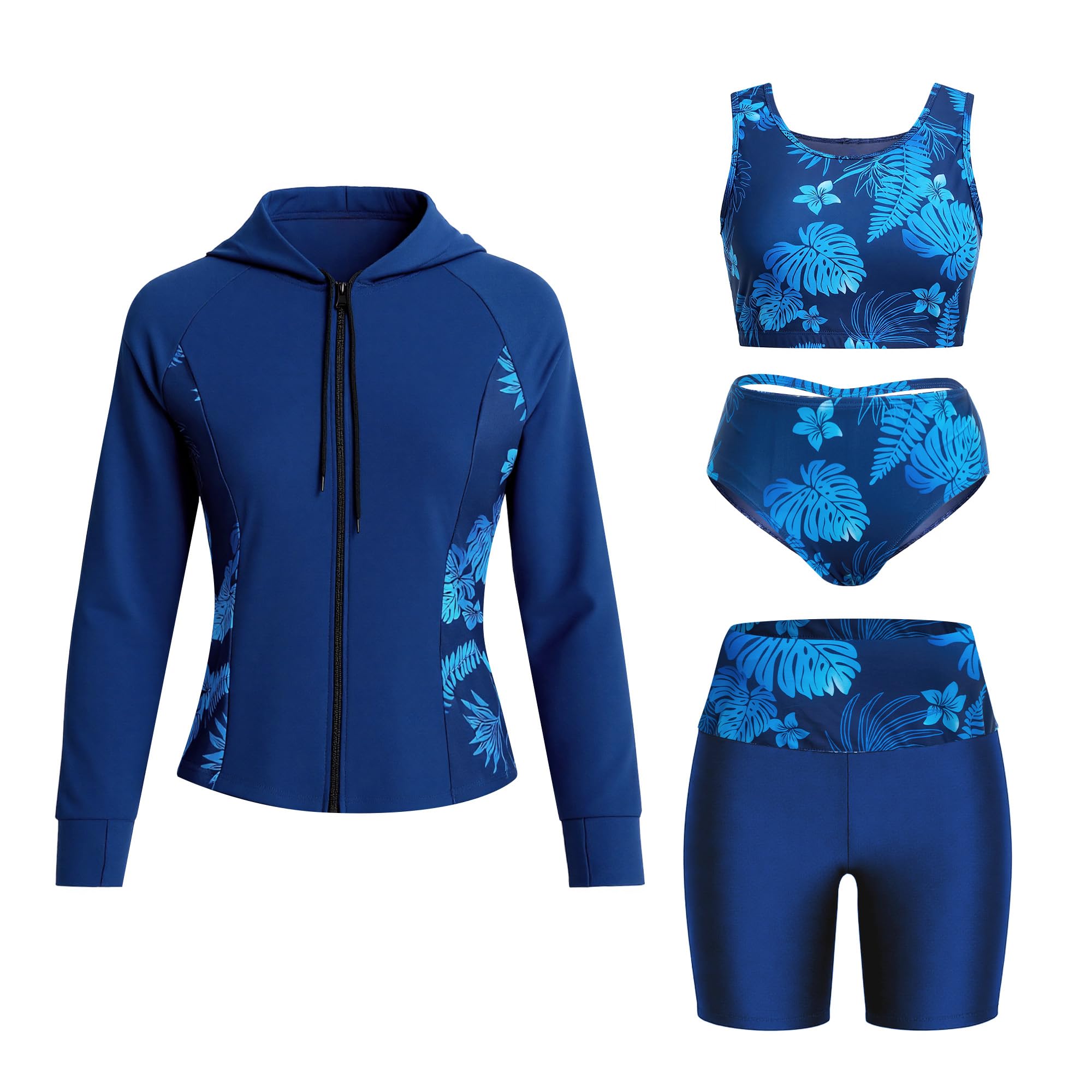 Owntop UV Rashguard Set Damen 4-teilig – Langarm Schwimmshirt mit UV Schutz, Badehose & Bikini Top, Funktionale Swimwear für Strand Schwimmen Wassersport
