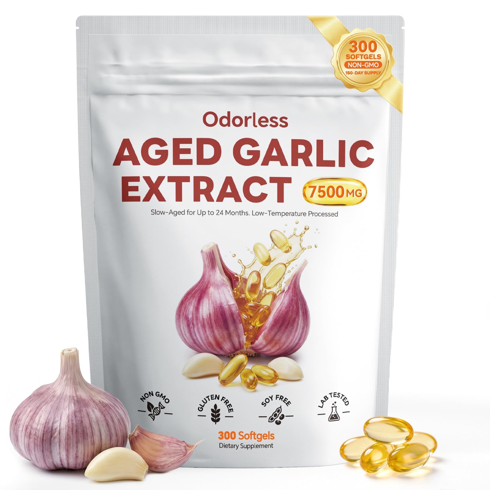 Aged Garlic Extract Softgels, Odorless 15:1 Formula, 300 Count