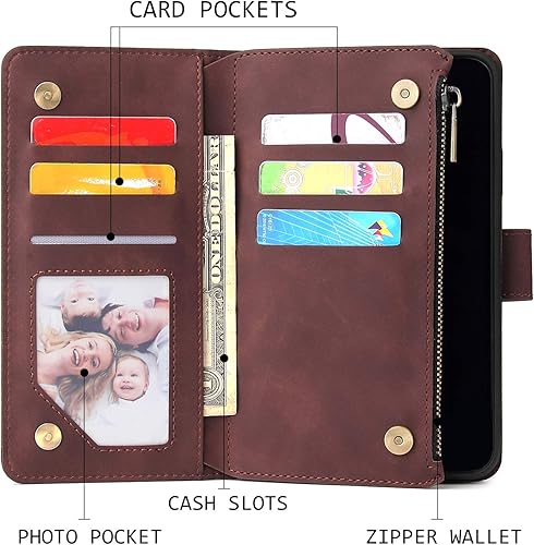 Miniatura 2 de UEEBAI Funda tipo cartera para iPhone 14, Funda de cuero PU Cierre magnético Bolso con cremallera Estuche de bolsillo con cremallera Ranuras para