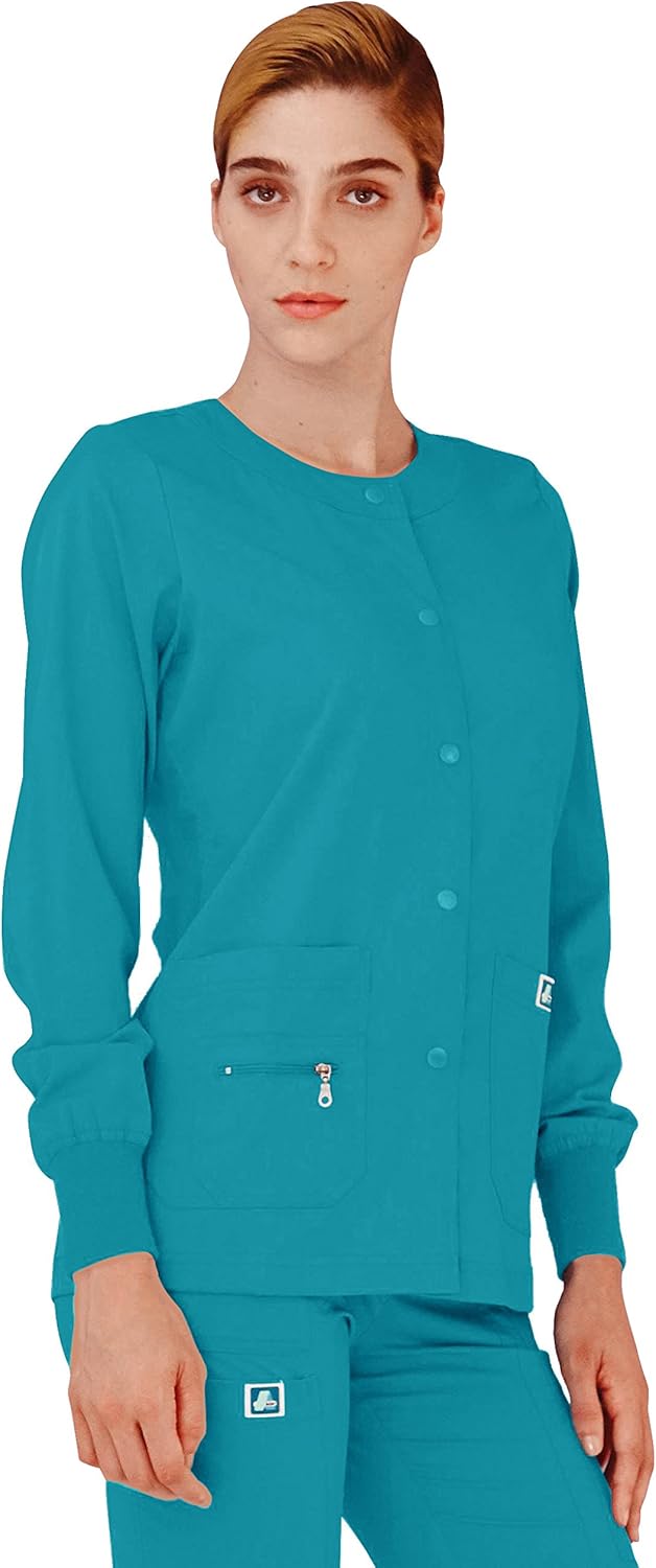 Adar Indulgence Womens Jr Fit Multi Pocket Warm-Up Scrub Jacket - 4216 - Teal Green - XXS