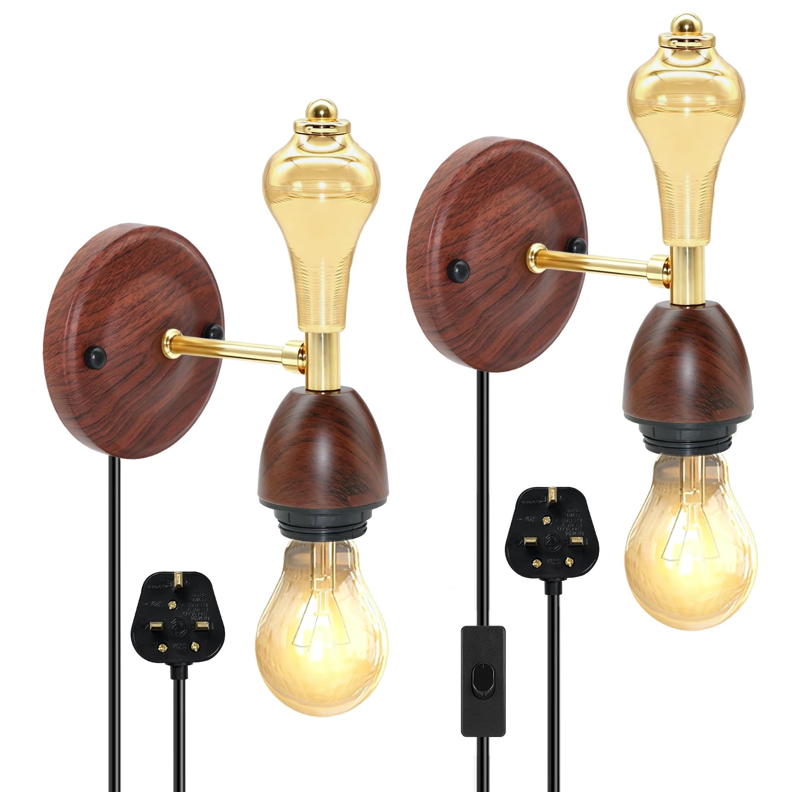 2 Pack Plug in Wall Lighting with Switch, Vintage Indoor Wall Sconce