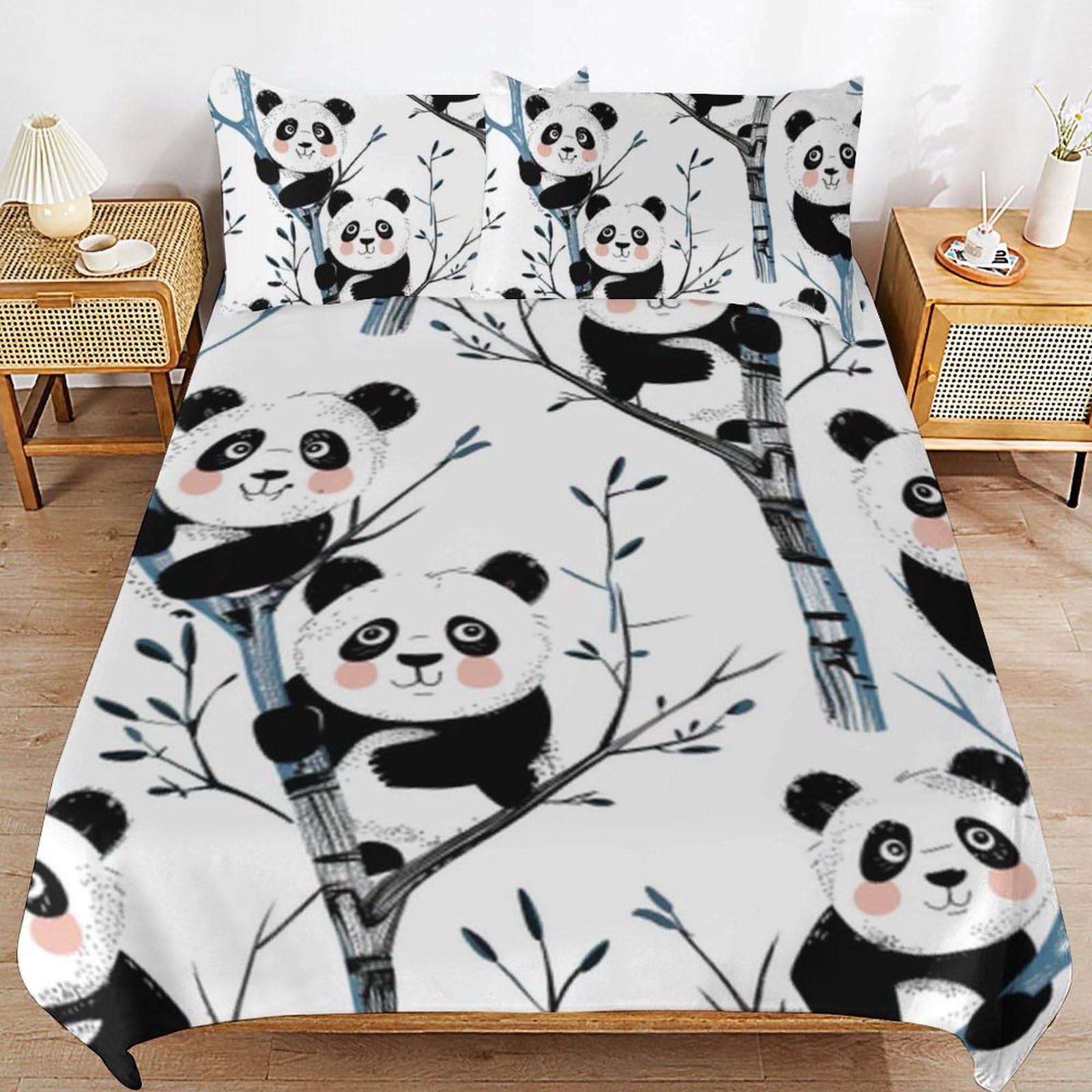 Housse de couette panda en microfibre respirante pour lit enfant